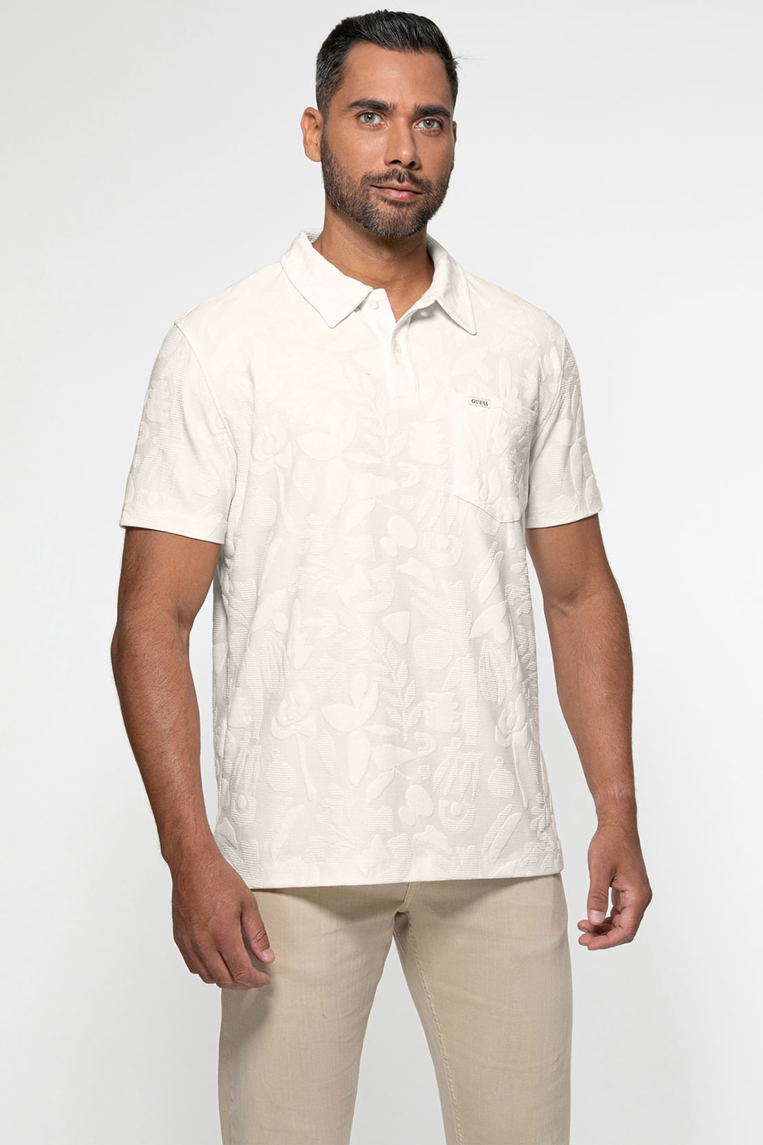 Camisa Polo Jacquard Floral Off White