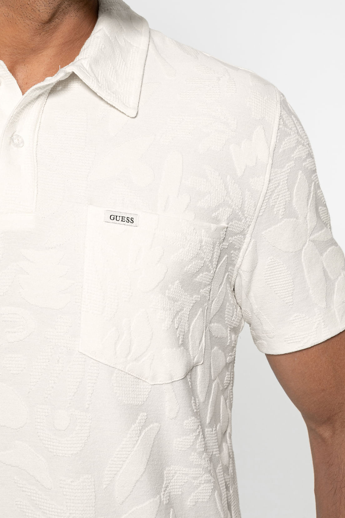 Camisa Polo Jacquard Floral Off White - Imagem 6
