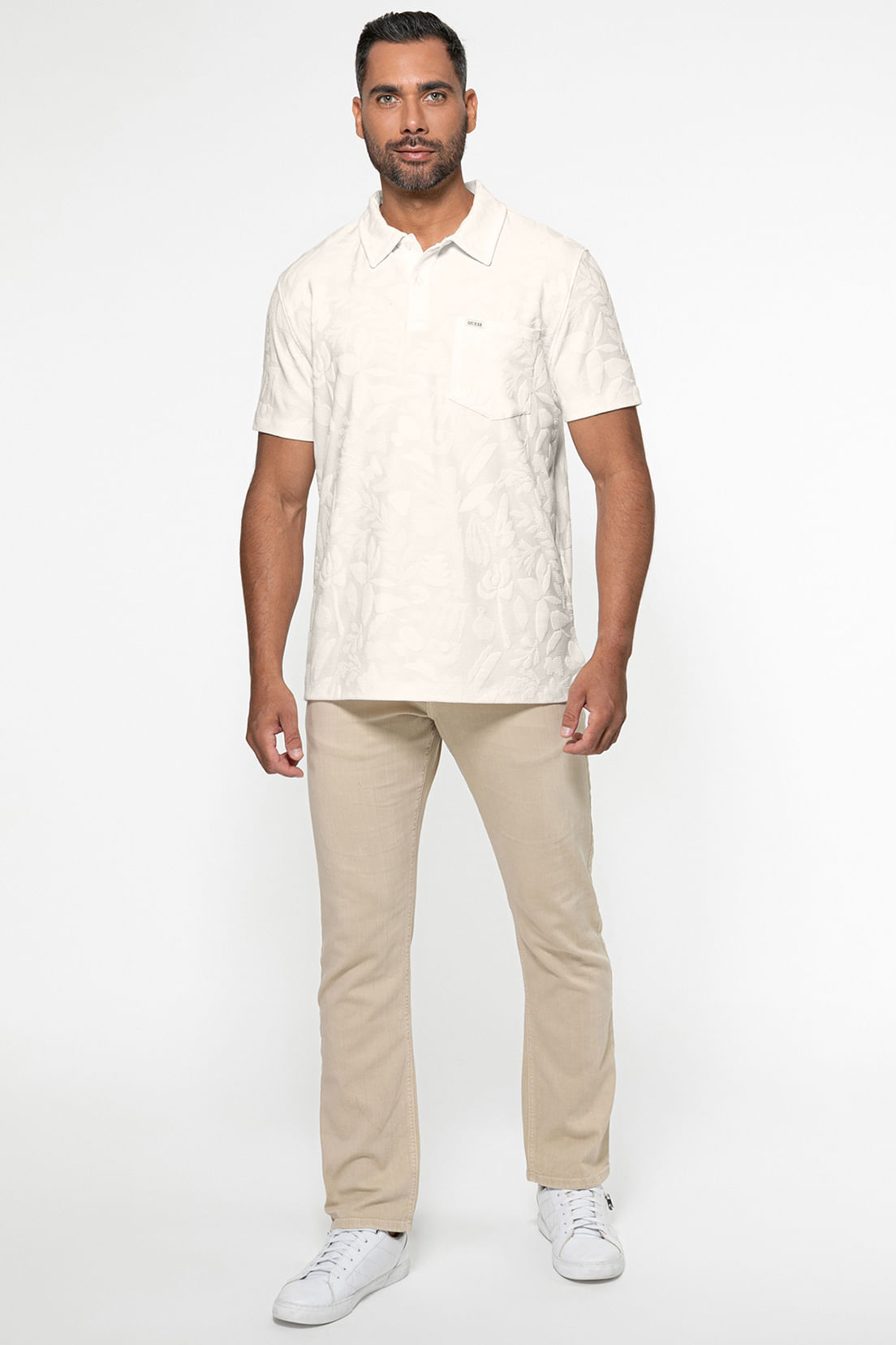 Camisa Polo Jacquard Floral Off White - Imagem 8