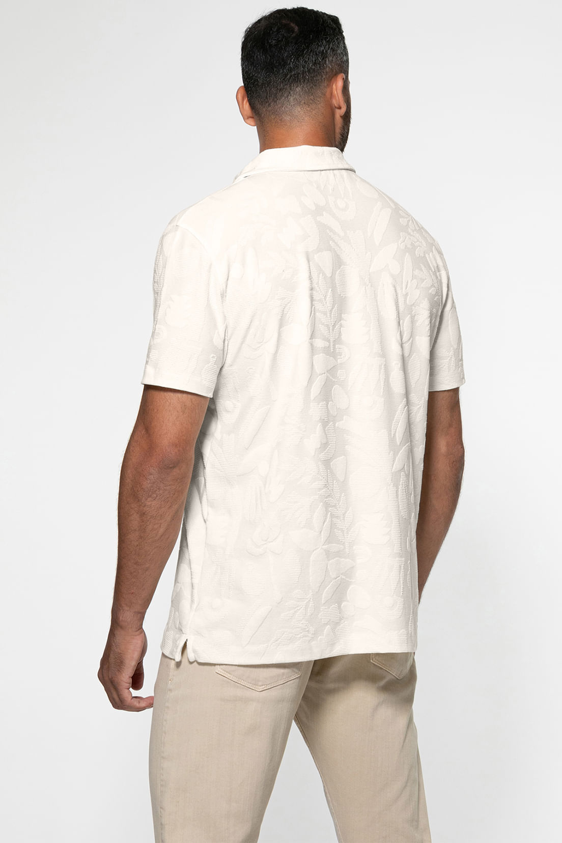 Camisa Polo Jacquard Floral Off White - Imagem 10
