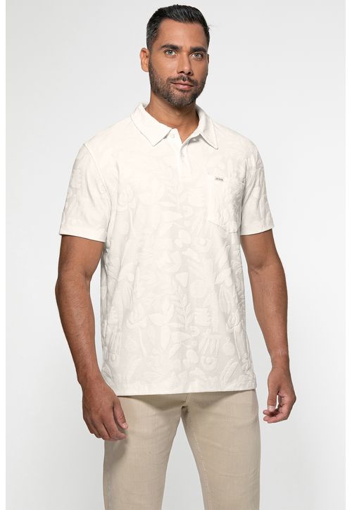 Camisa Polo Jacquard Floral Off White