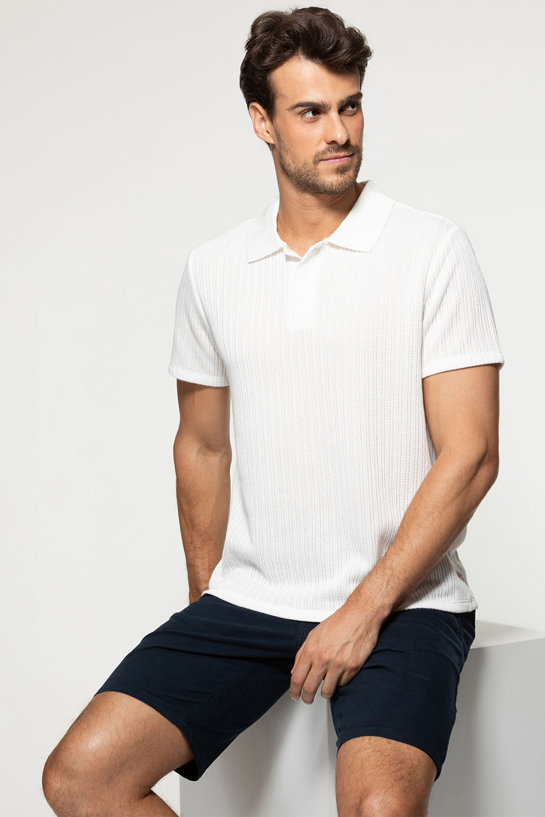 Camisa Polo Malha Texturizada Branco - Imagem 29