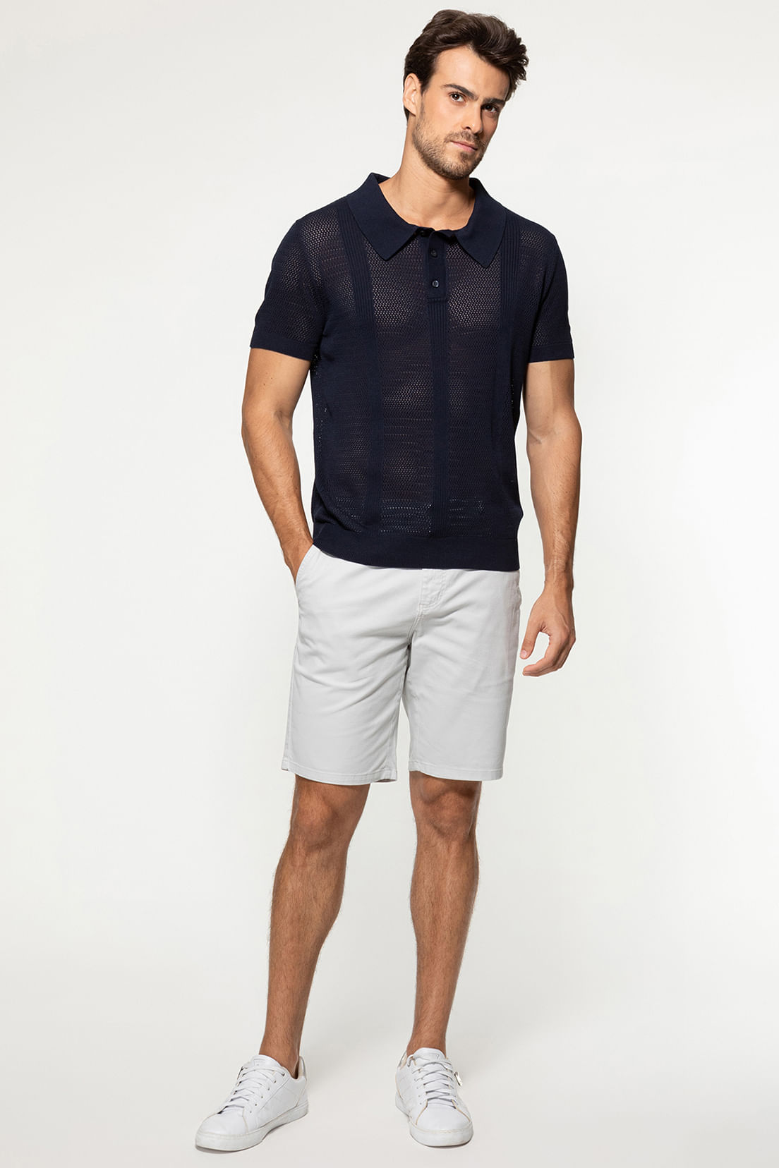 Camisa Polo Eco Tricot Vazada Azul Escuro - Imagem 20