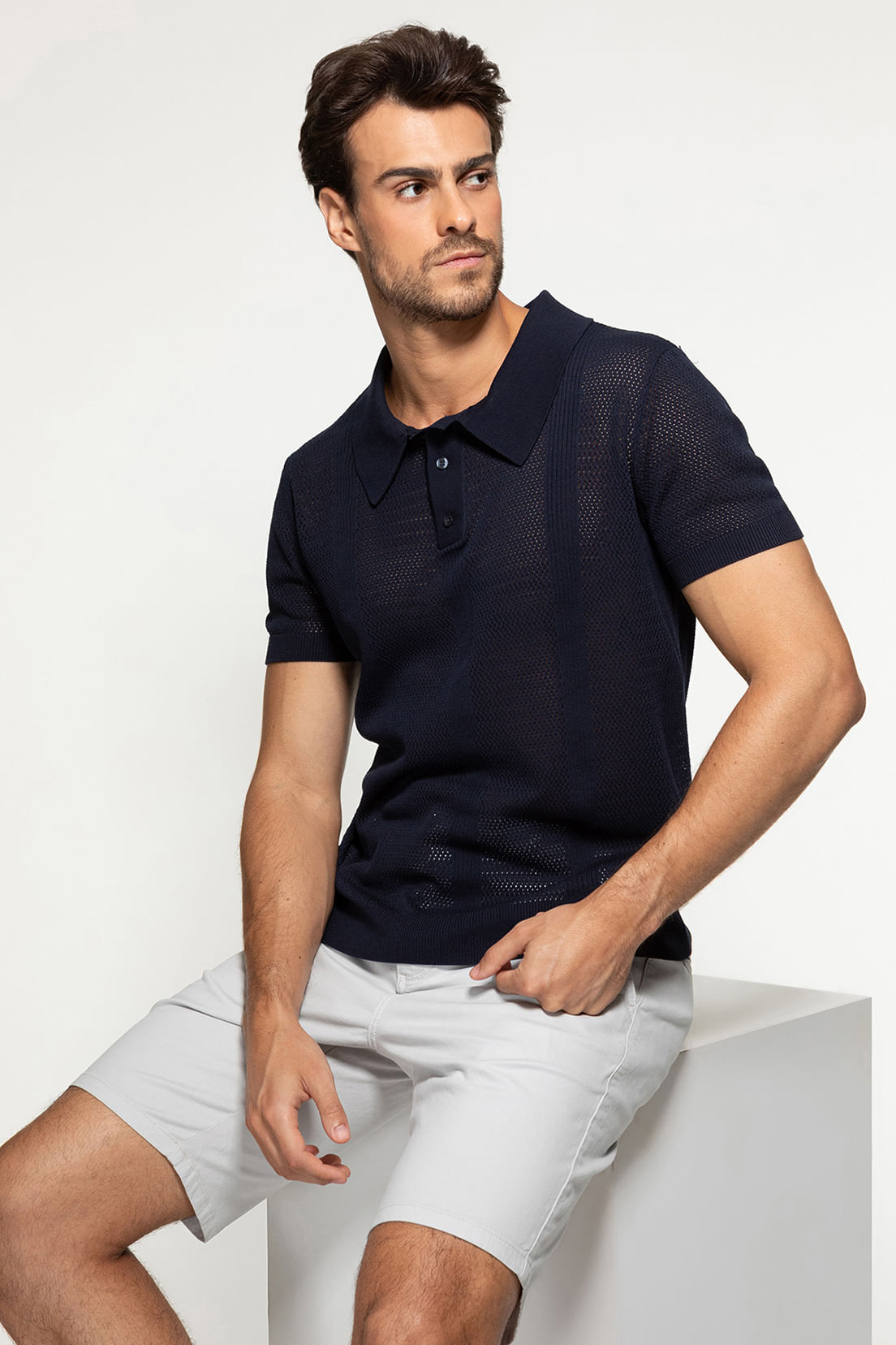 Camisa Polo Eco Tricot Vazada Azul Escuro - Imagem 29