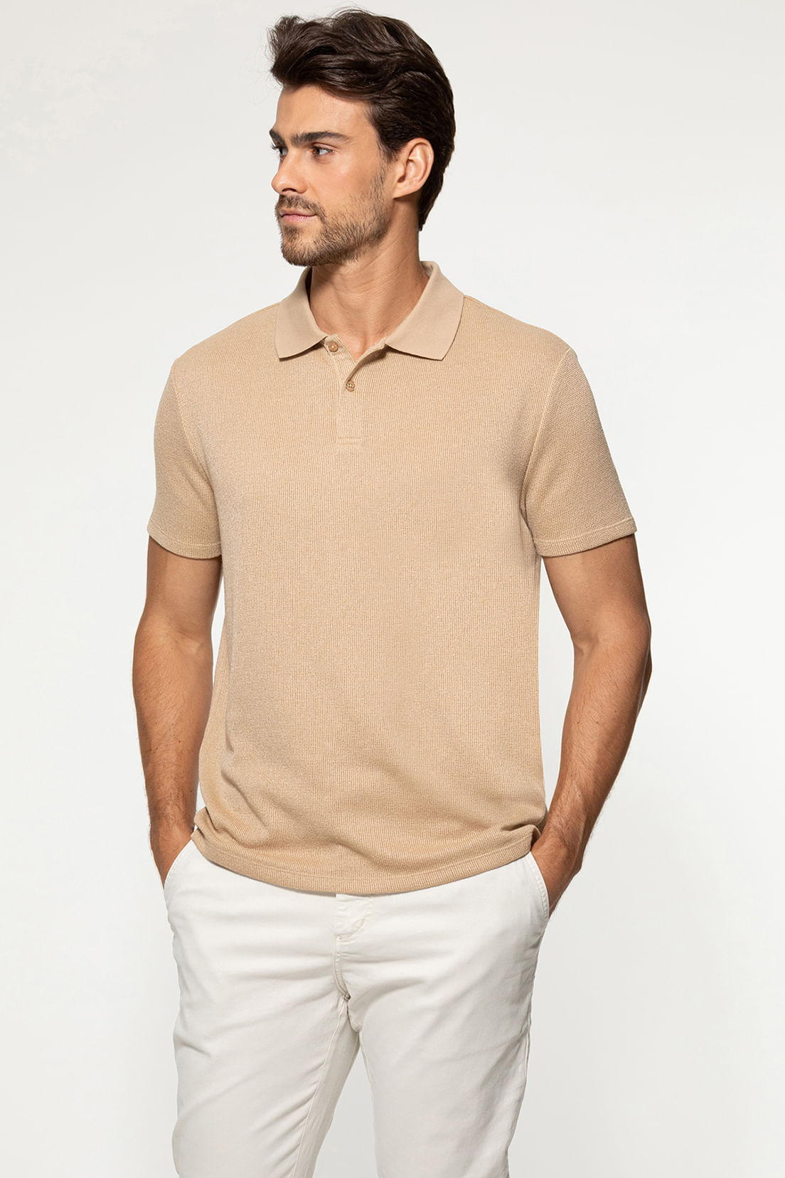Camisa Polo Malha Soft Bege - Imagem 7