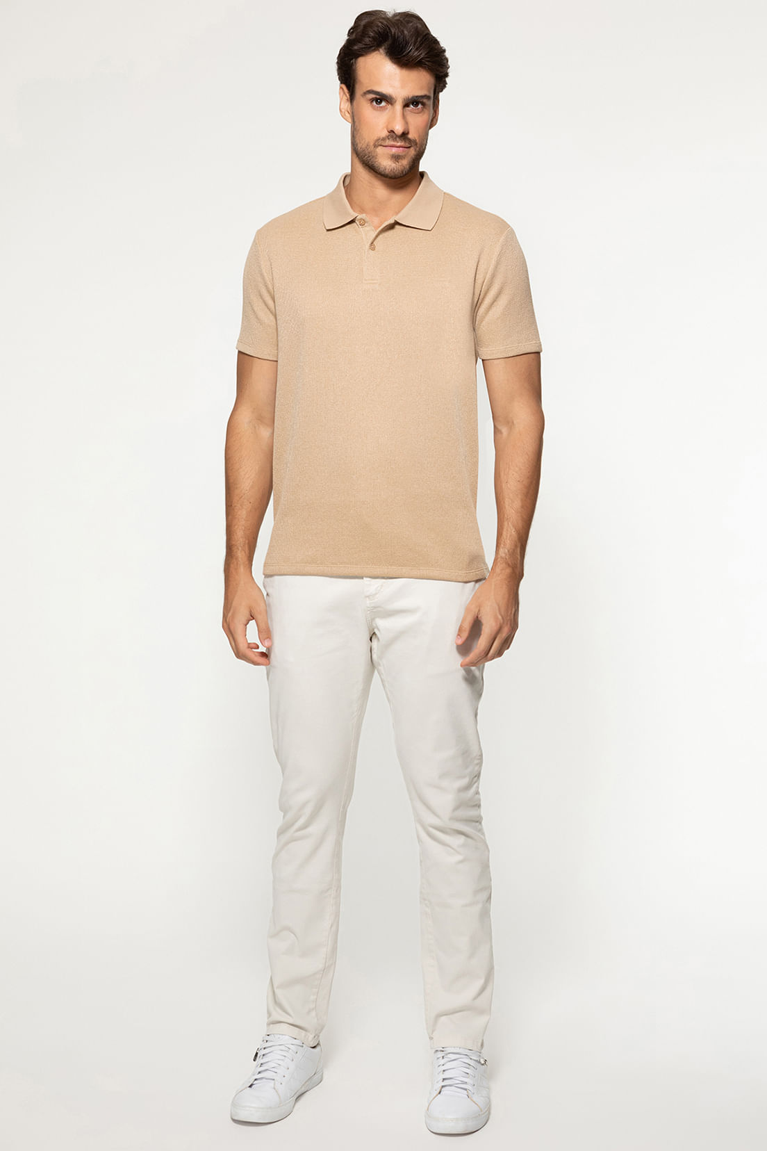 Camisa Polo Malha Soft Bege - Imagem 20