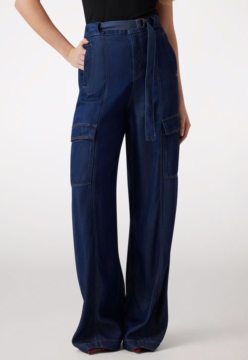 Calça Jeans Cargo Azul Escuro