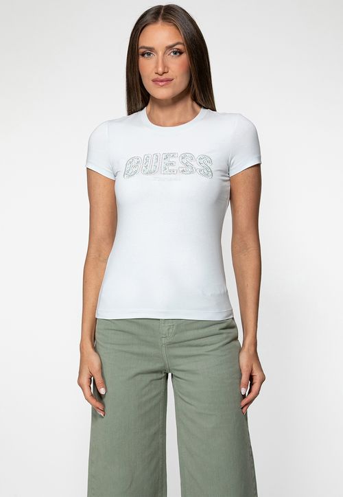 Camiseta Eco Guess Renda E Hot Fix Azul Claro