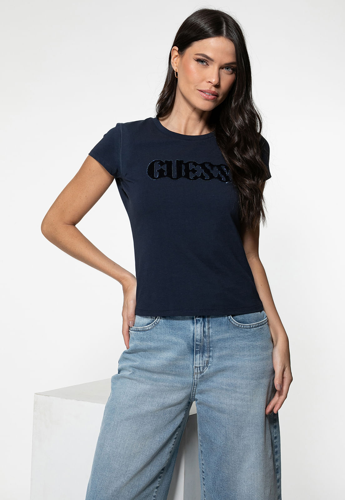 Camiseta Guess Slim Fit Eco Azul Escuro - Imagem 10
