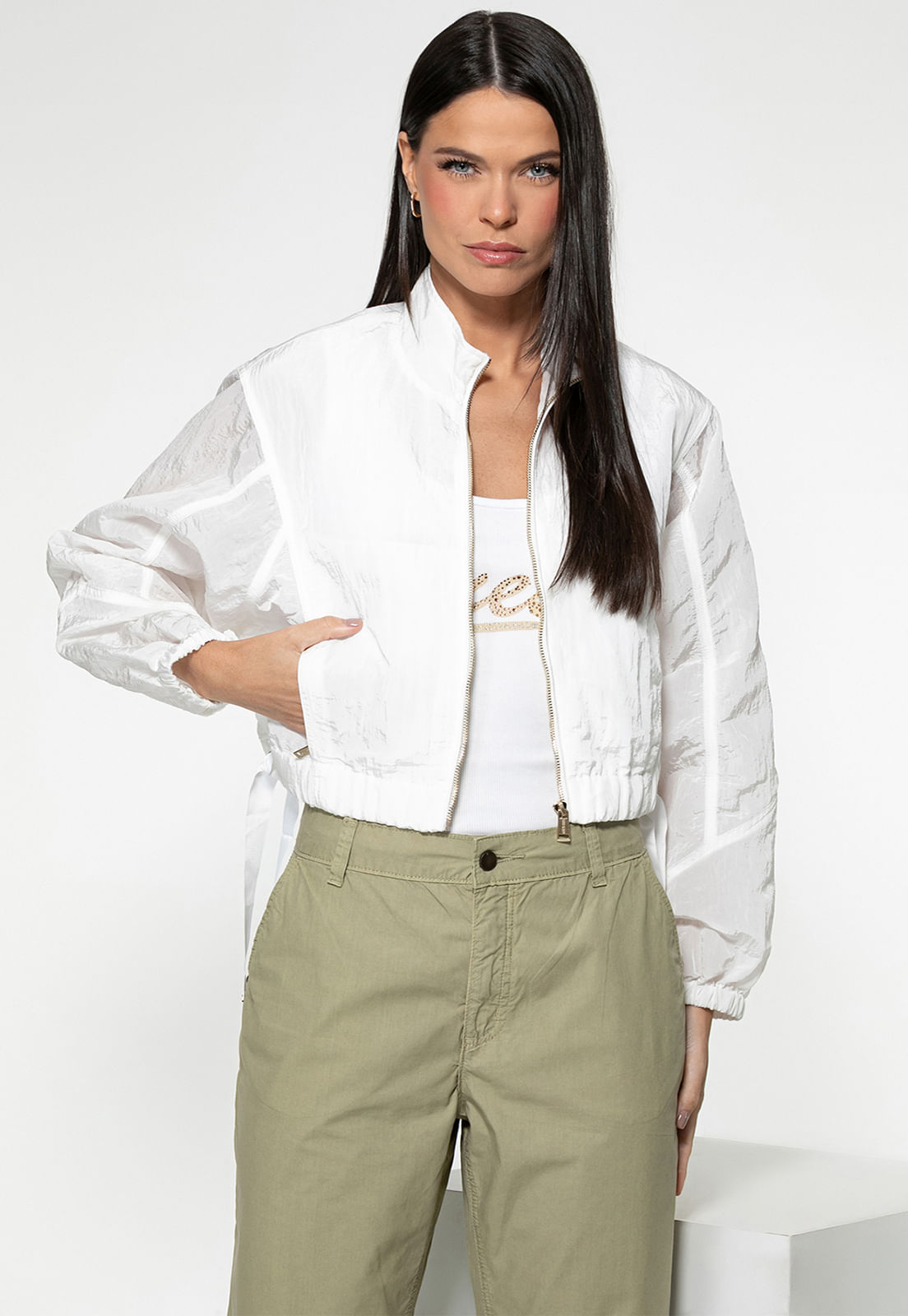 Jaqueta Corta-vento Cropped Branco - Imagem 25