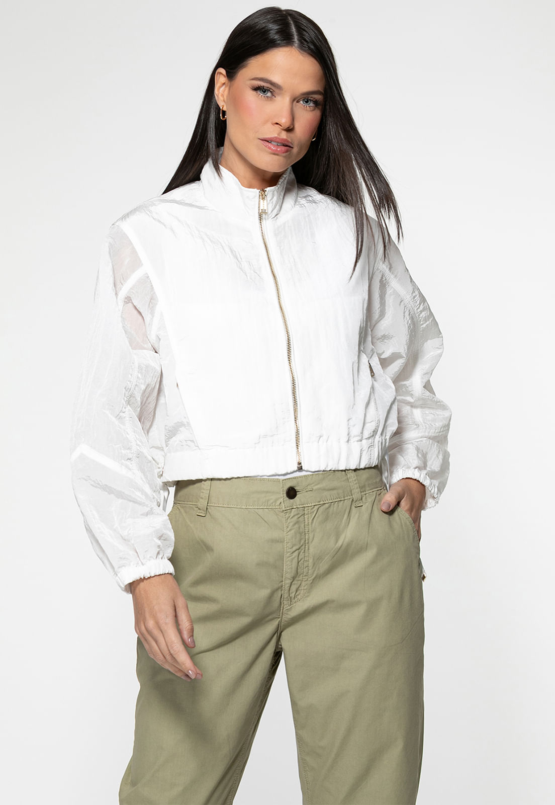 Jaqueta Corta-vento Cropped Branco - Imagem 38