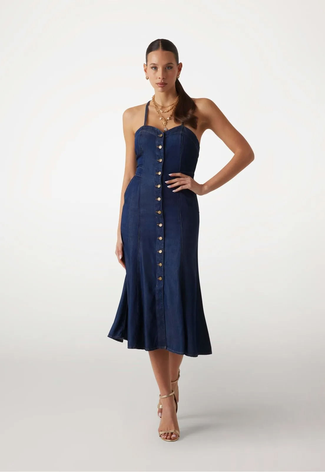 Vestido Midi Denim Azul Escuro
