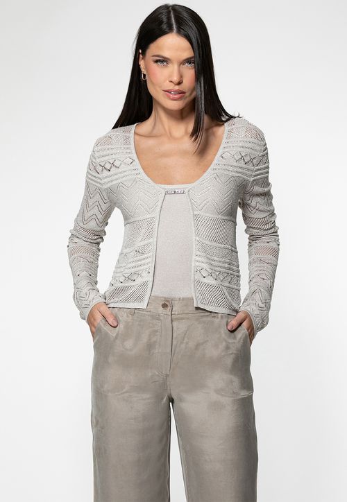 Cardigan Tricot Vazado Eco Prata