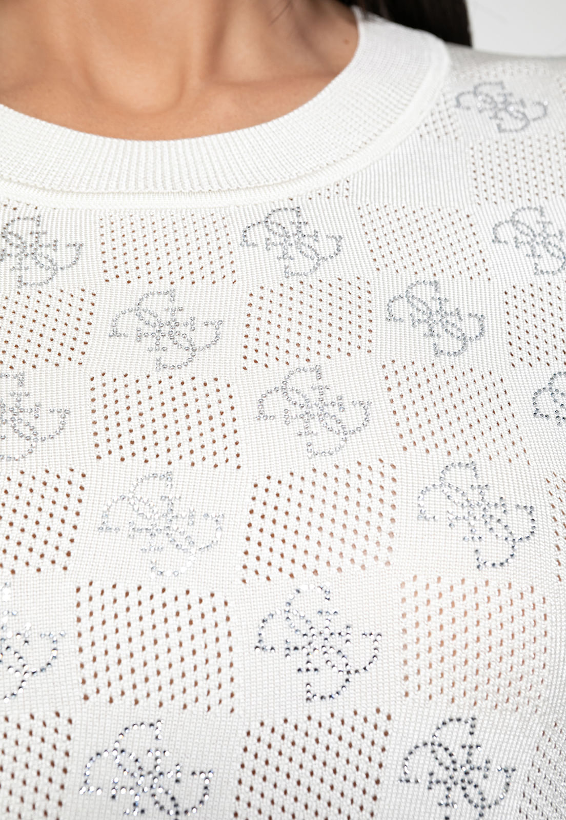 Blusa Tricot Monograma 2g Strass Off White - Imagem 6