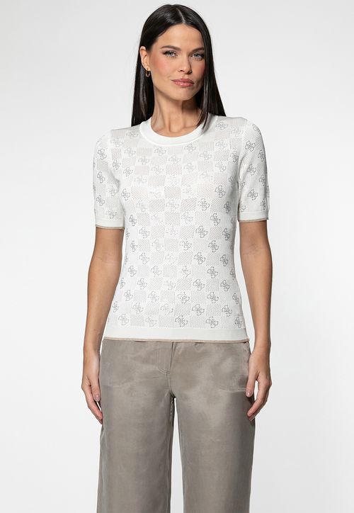 Blusa Tricot Monograma 2g Strass Off White