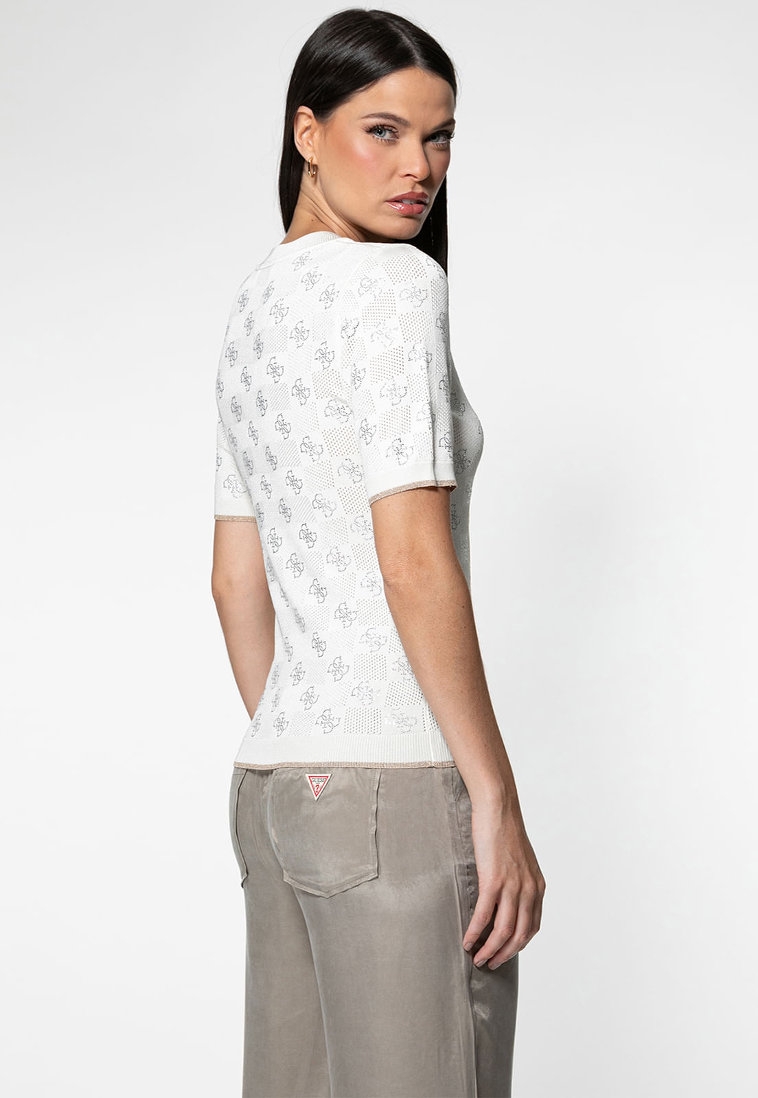 Blusa Tricot Monograma 2g Strass Off White - Imagem 16