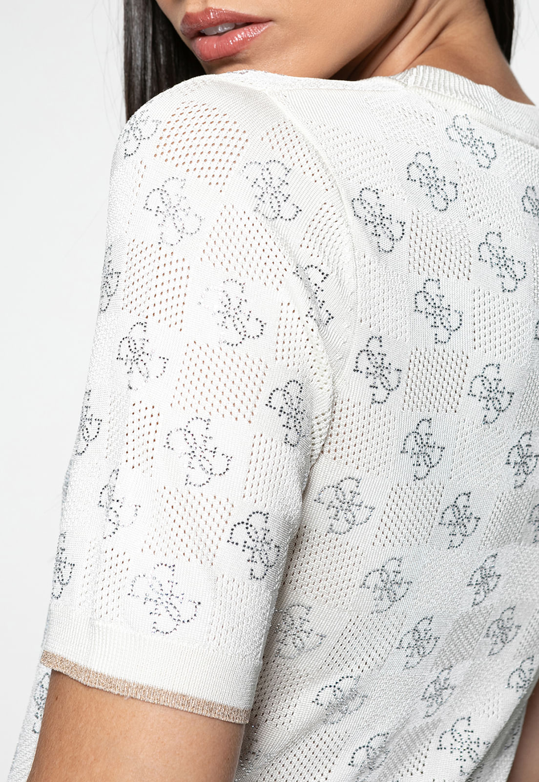 Blusa Tricot Monograma 2g Strass Off White - Imagem 21