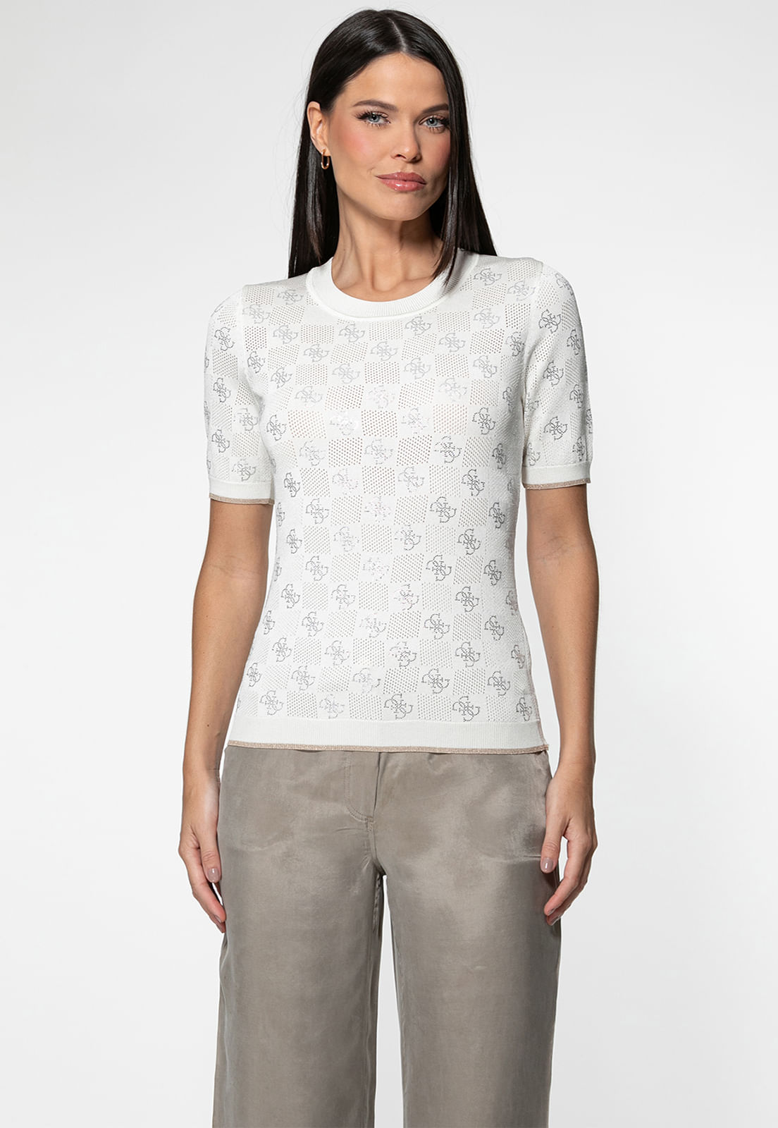 Blusa Tricot Monograma 2g Strass Off White - Imagem 25