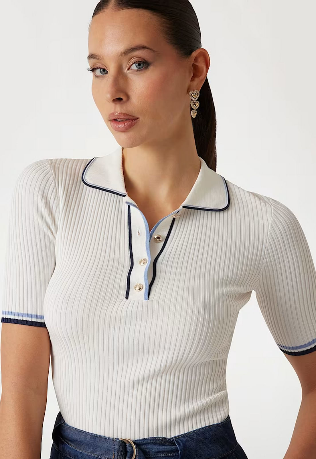Blusa Polo Tricot Canelada Off White - Imagem 8