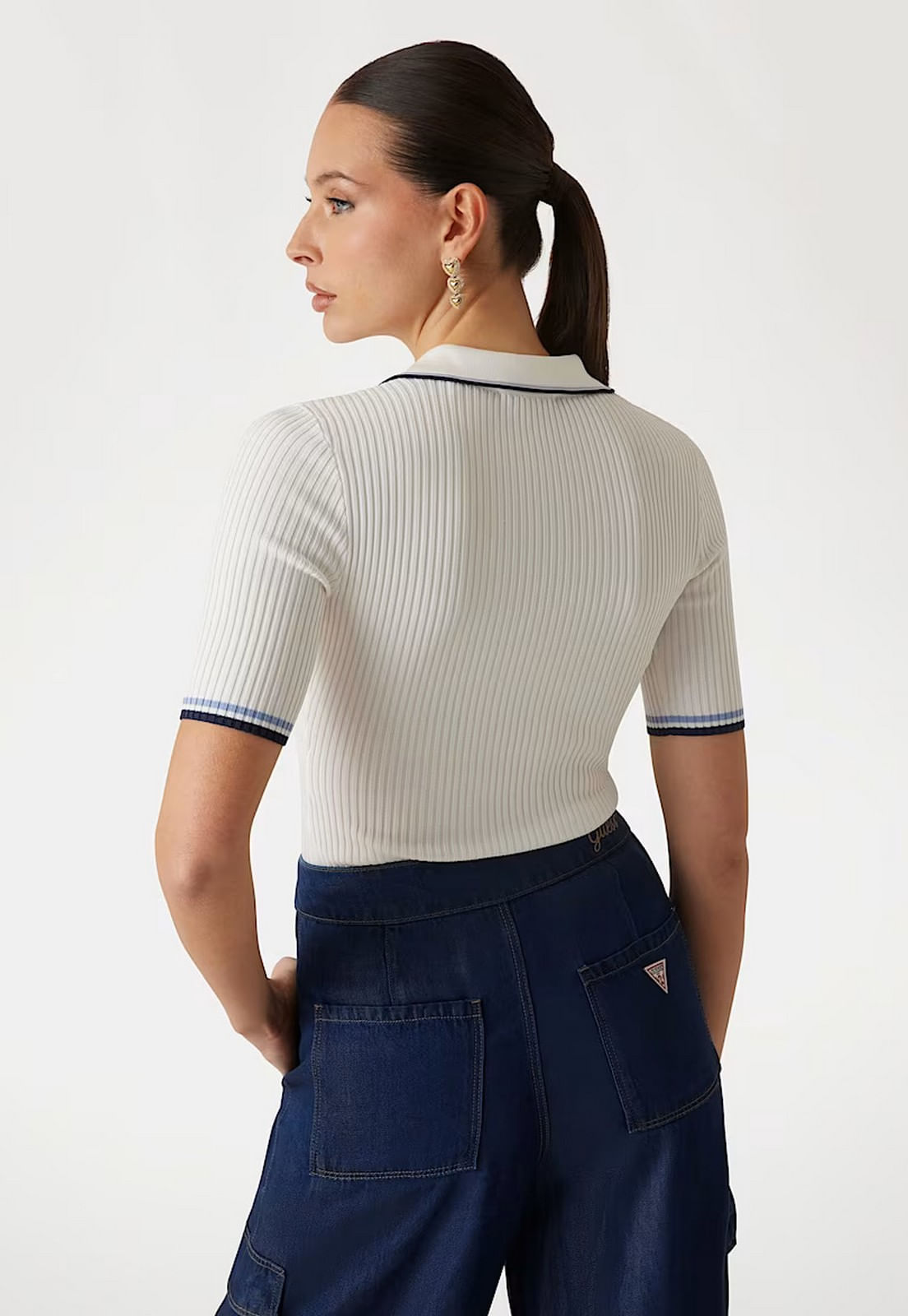 Blusa Polo Tricot Canelada Off White - Imagem 9