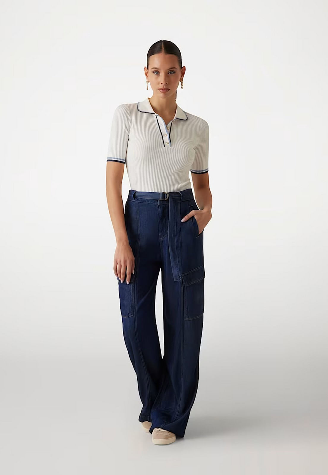 Blusa Polo Tricot Canelada Off White - Imagem 12