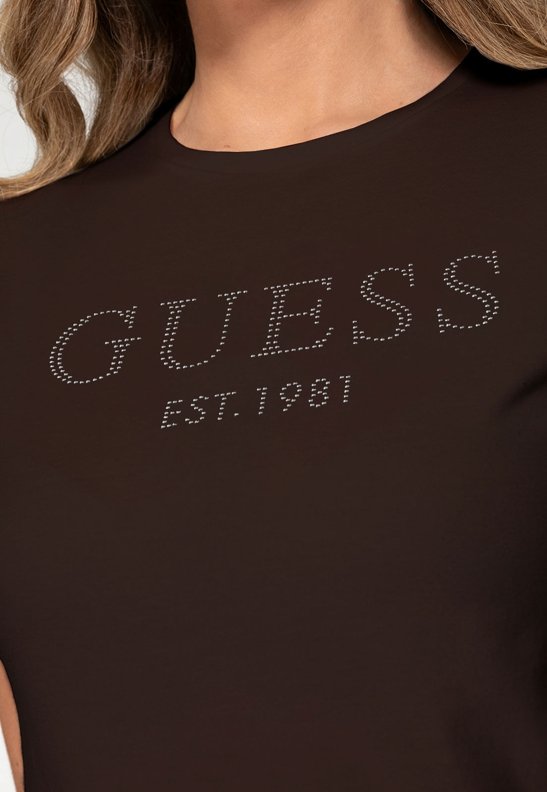Camiseta Guess Manga Dobrada Hotfix Marrom - Imagem 3