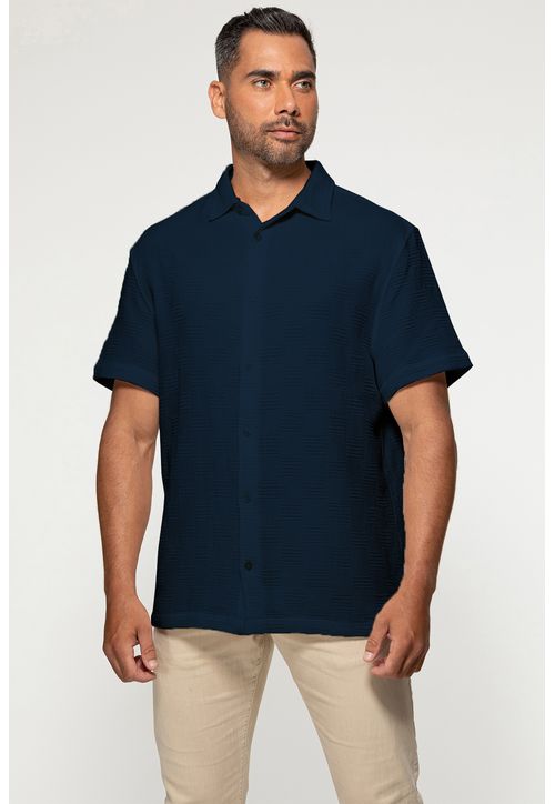 Camisa Manga Curta Maquinetada Azul Escuro
