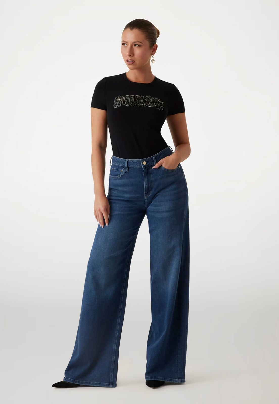 Camiseta Eco Guess Renda E Hot Fix Preto - Imagem 10