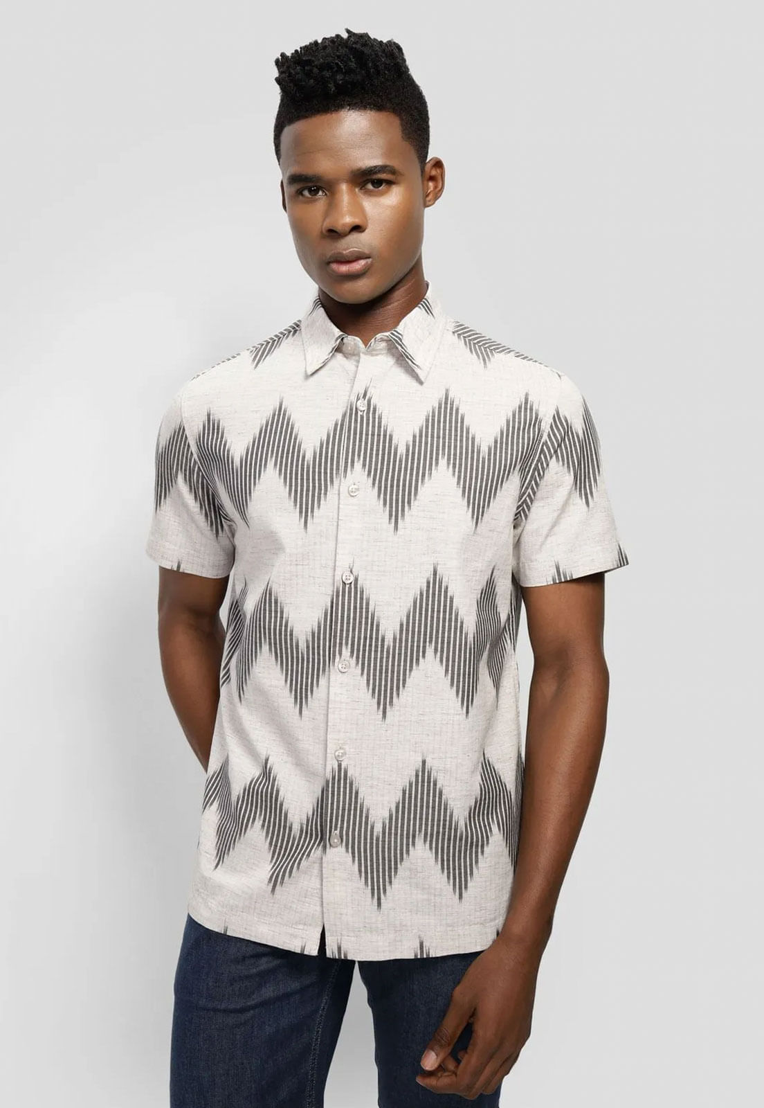 Camisa Manga Curta Listras Cinza