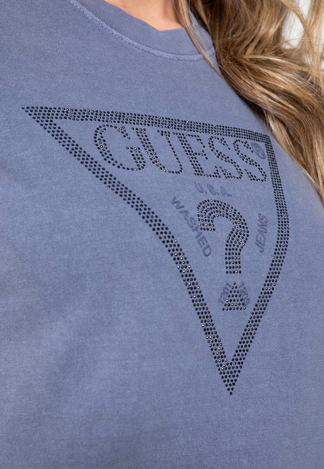 T-shirt Guess Triangulo Hot Fix Cristal Azul Marinho - Imagem 13