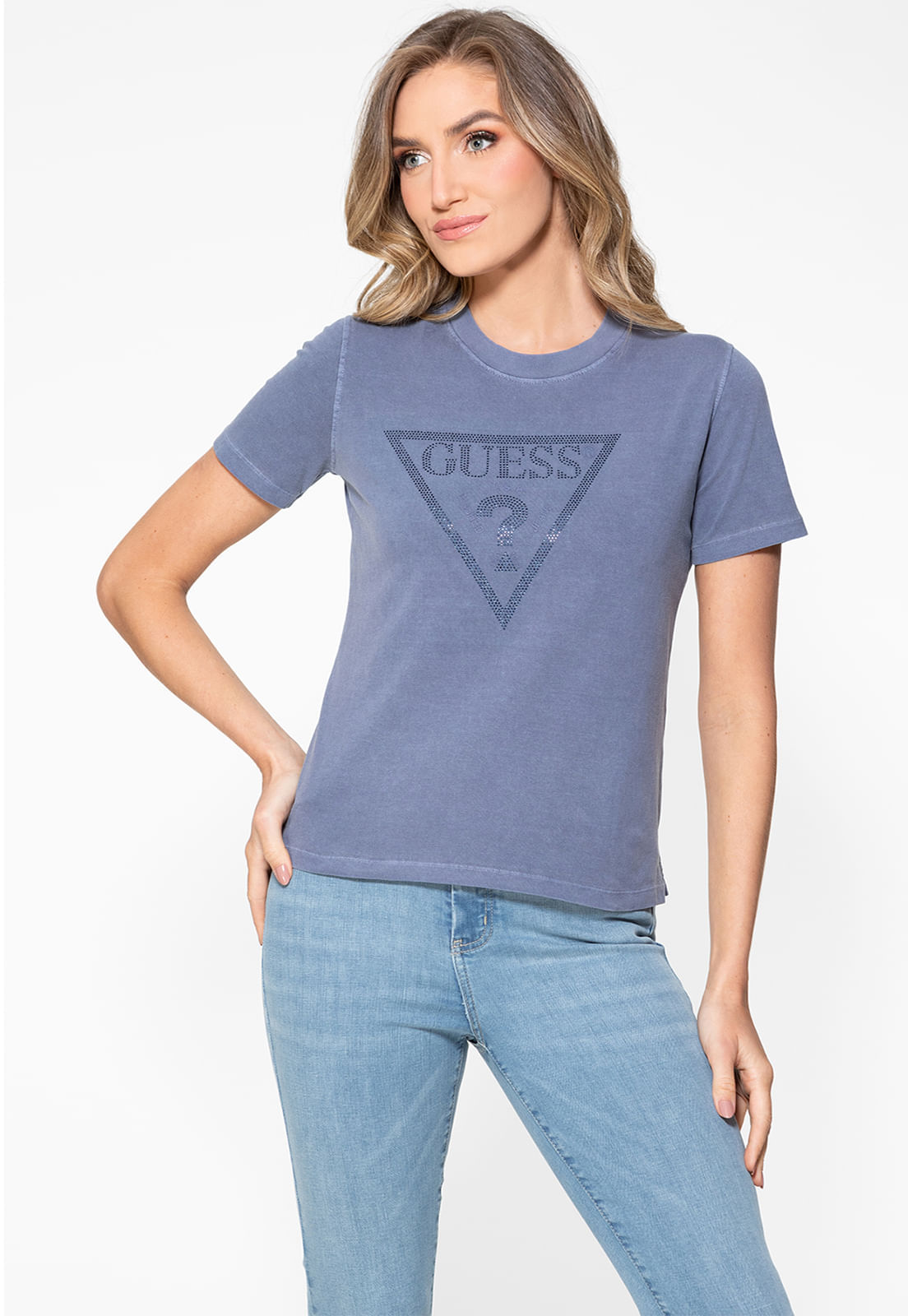 T-shirt Guess Triangulo Hot Fix Cristal Azul Marinho - Imagem 51