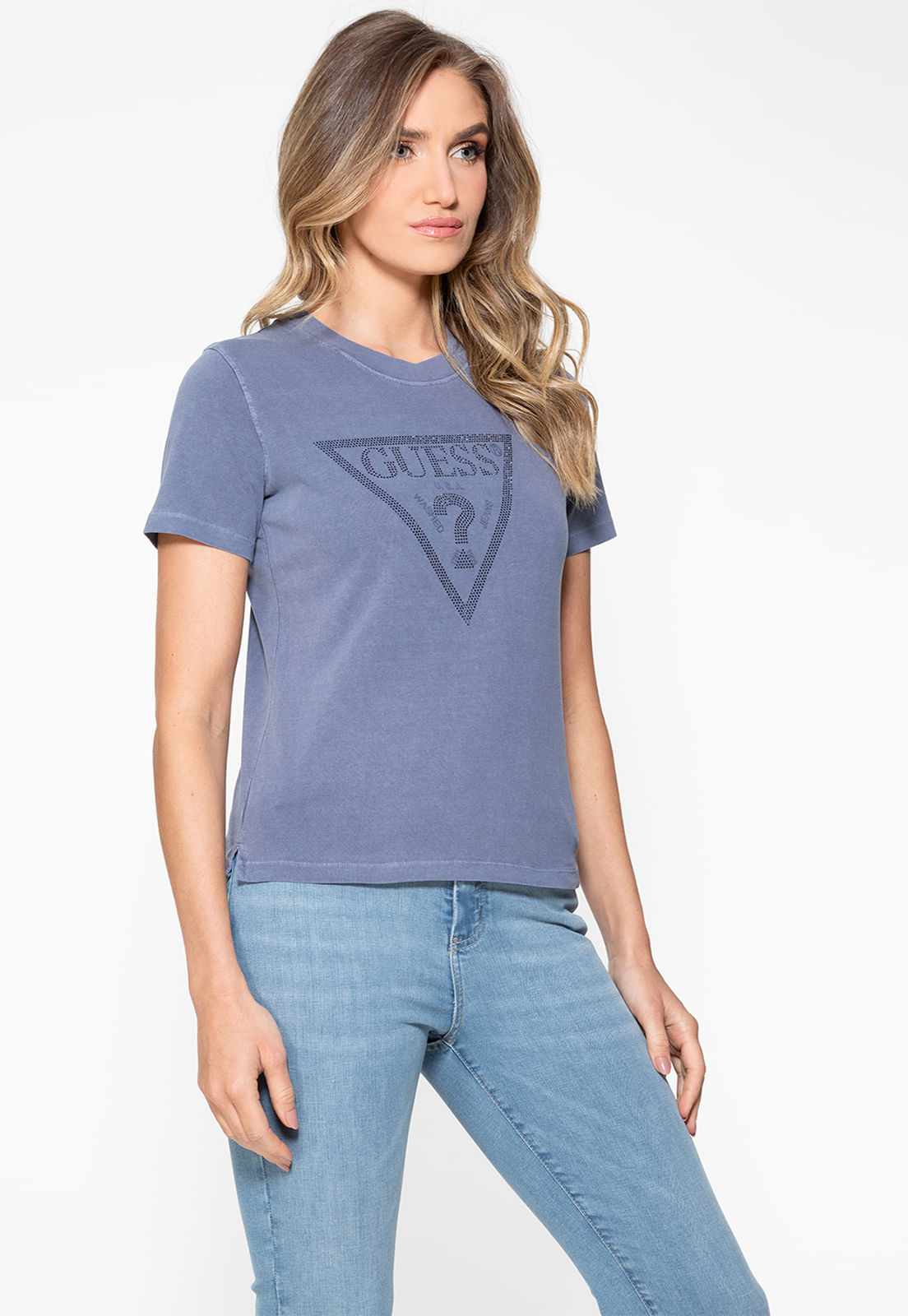 T-shirt Guess Triangulo Hot Fix Cristal Azul Marinho - Imagem 35
