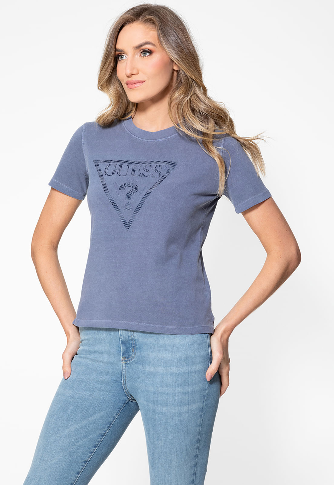 T-shirt Guess Triangulo Hot Fix Cristal Azul Marinho - Imagem 48