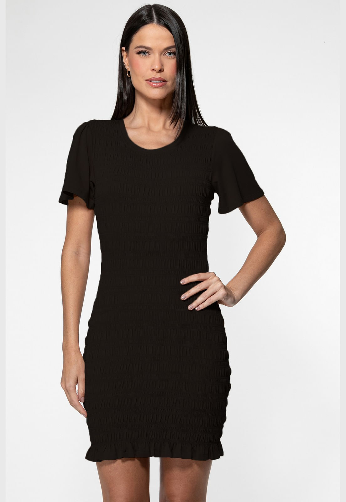 Vestido Mini Lastex Franzido Preto