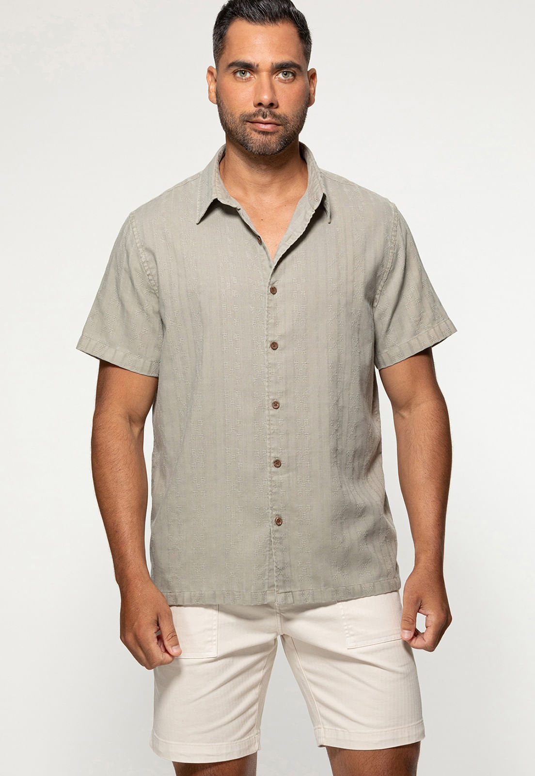 Camisa Manga Curta Maquinetada Verde