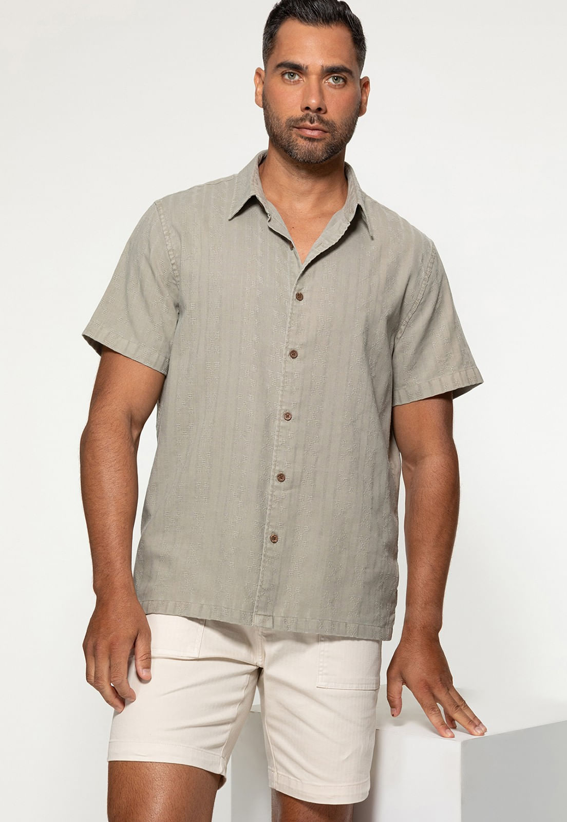 Camisa Manga Curta Maquinetada Verde - Imagem 32