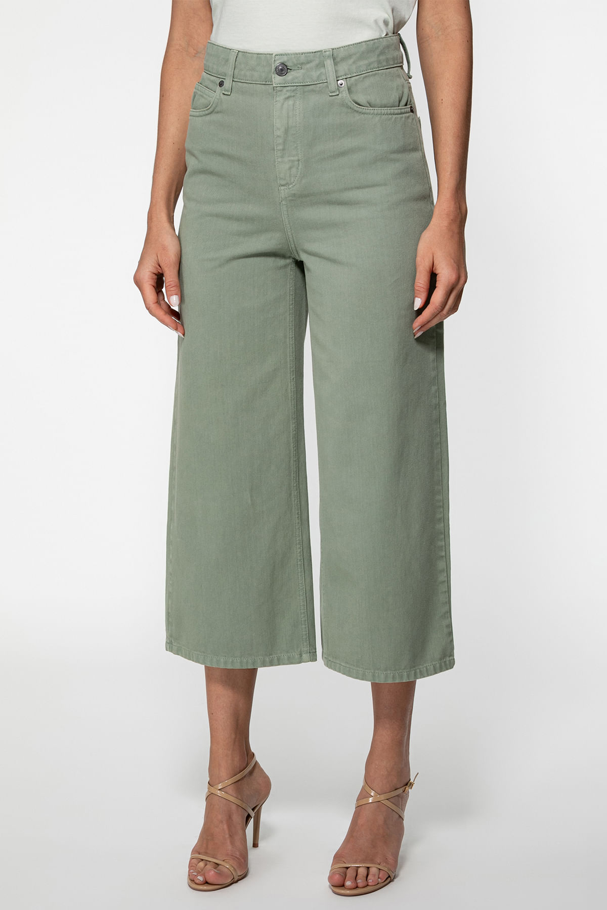 Calça Sarja Wide Leg Cropped Verde Musgo - Imagem 19