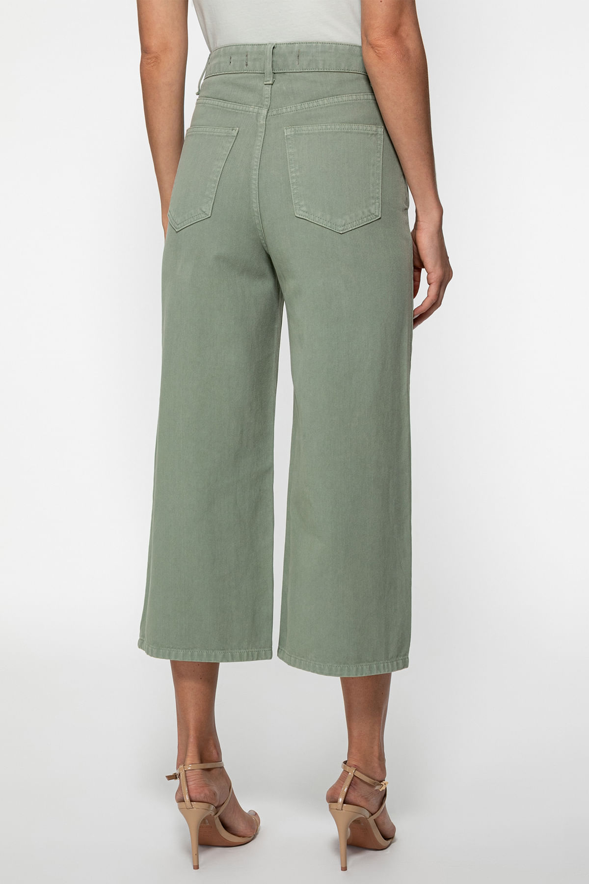 Calça Sarja Wide Leg Cropped Verde Musgo - Imagem 22