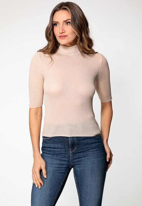 Blusa de Tricot Rib Gola Alta Creme