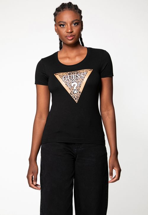 Camiseta Logo Animal Print Hot Fix Preto