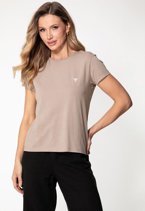 Camiseta Etiqueta Guess Triangulo Bege