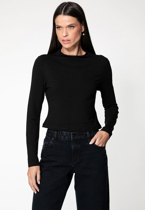 Blusa Viscose Manga Longa Gola Preto