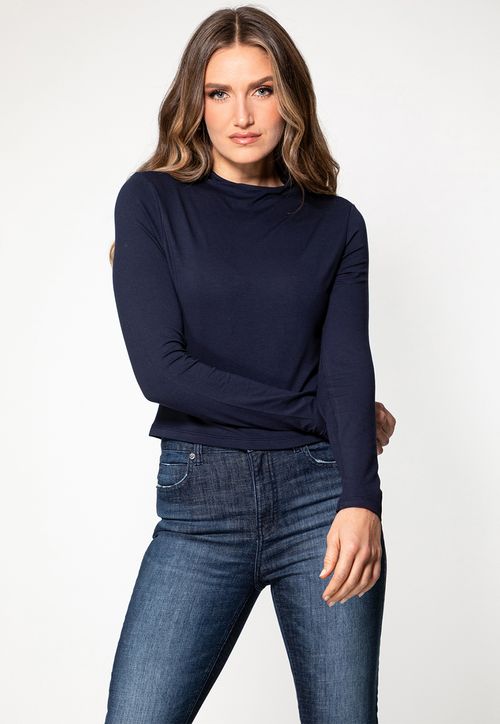 Blusa Viscose Manga Longa Gola Azul Marinho