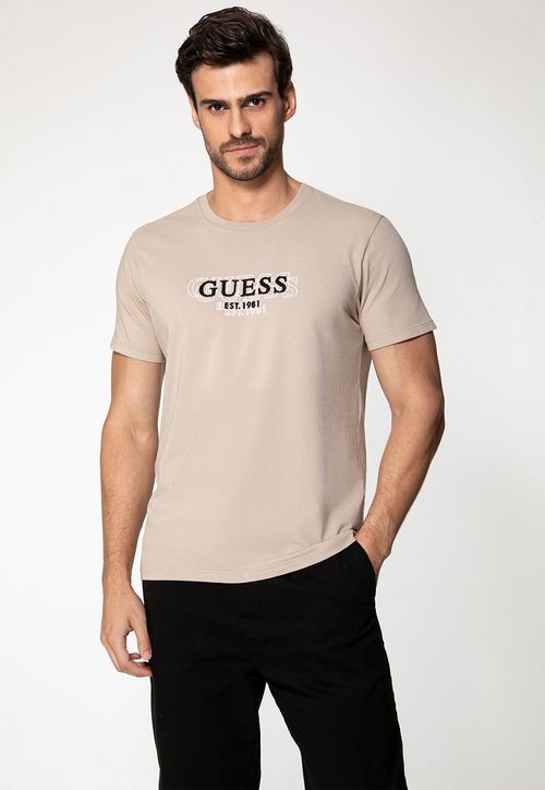 Camiseta Logo GUESS Silk Bege