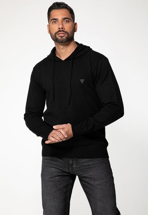 Blusa de Tricot Logo Relevo Capuz Preto