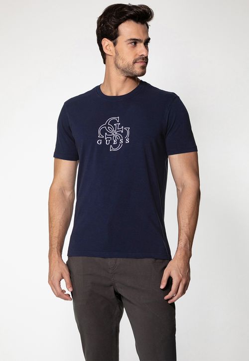 Camiseta 4G Bordado Azul Escuro