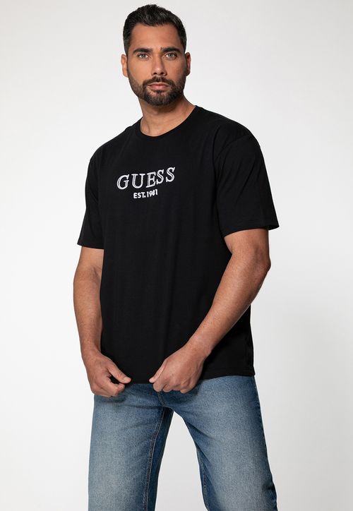 Camiseta Bordado Bicolor Preto