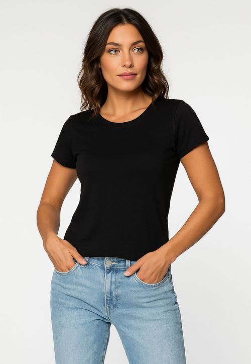 Blusa Viscose Manga Curta Preto