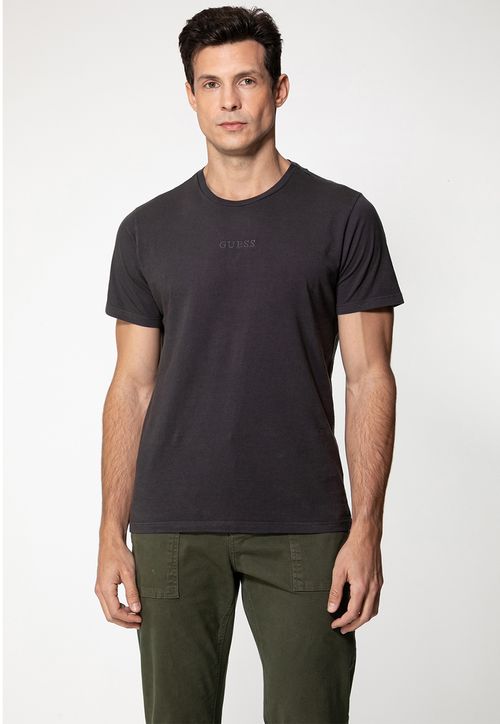 Camiseta Guess Bordado Pq Centro Cinza Escuro