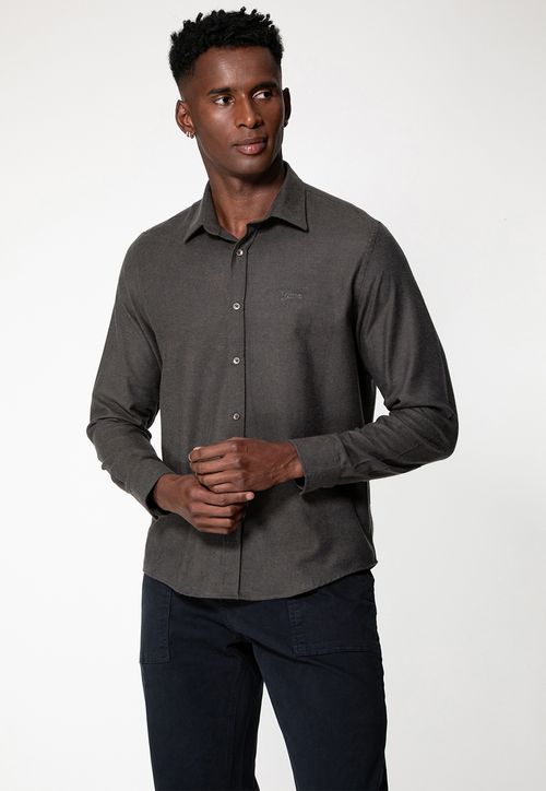 Camisa Flanela Manga Longa Cinza Escuro